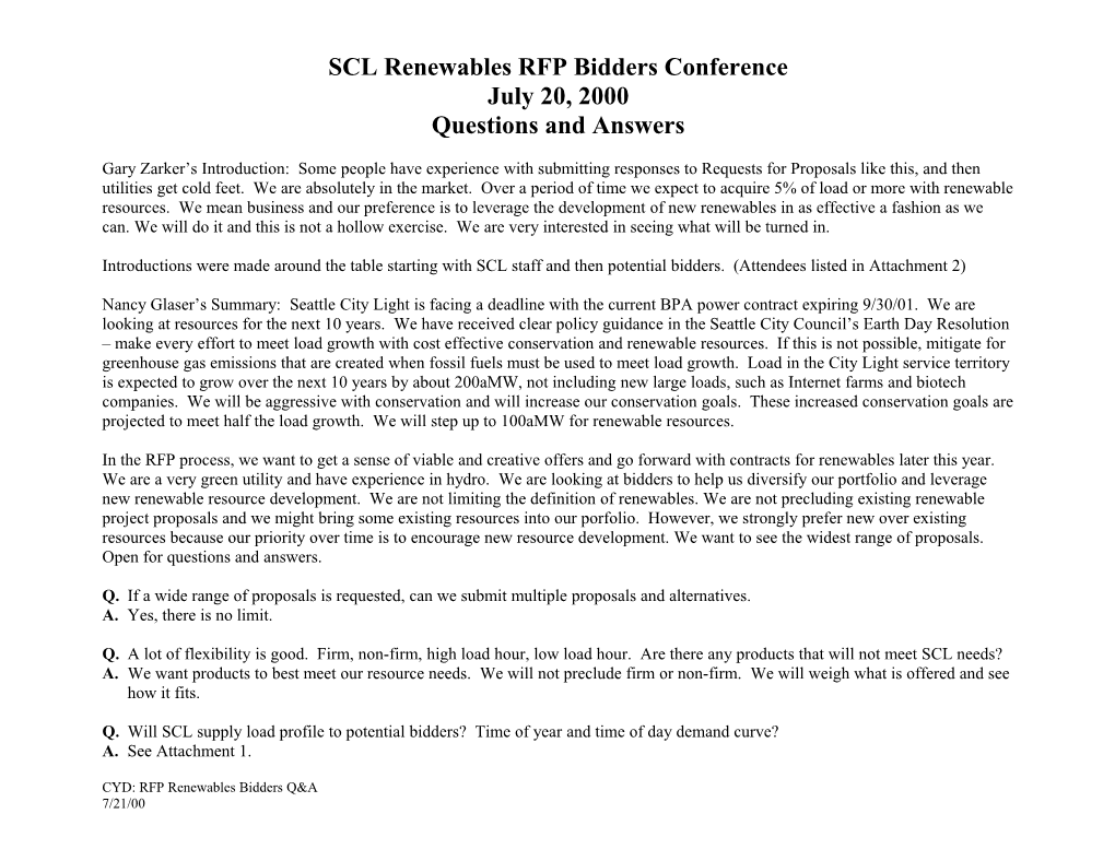 Renewables RFP Bidders Conference