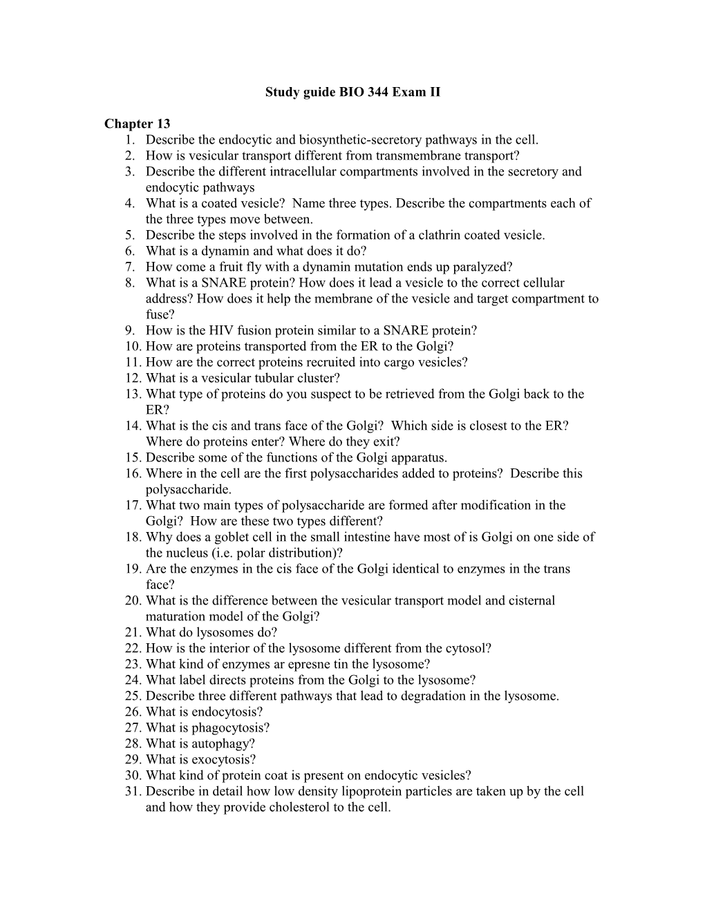 Studyguide BIO 344 Exam II