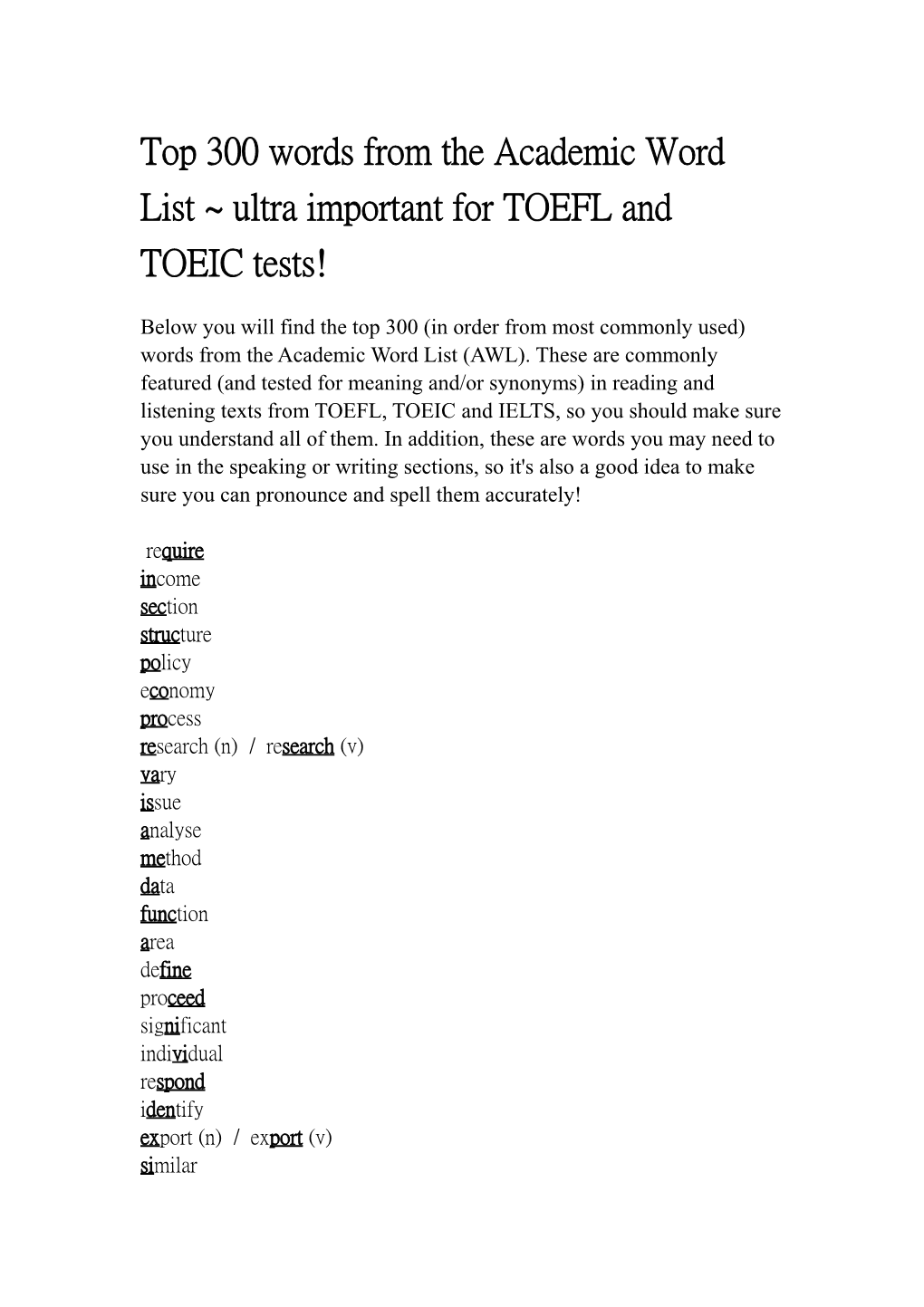 Top 300 Words from the Academic Word List Ultra Important for TOEFL and TOEIC Tests