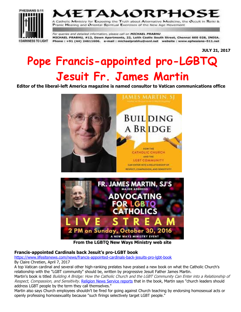 Pope Francis-Appointed Pro-LGBTQ Jesuit Fr. James Martin