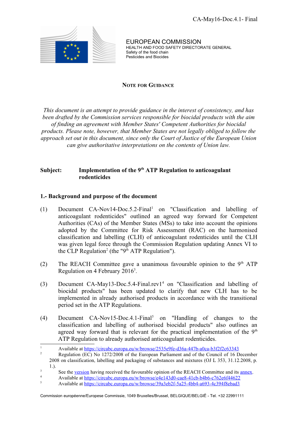 Subject:Implementation of the 9Th ATP Regulation to Anticoagulant Rodenticides