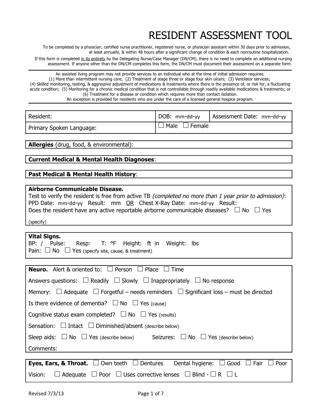 Resident Assessment Tool