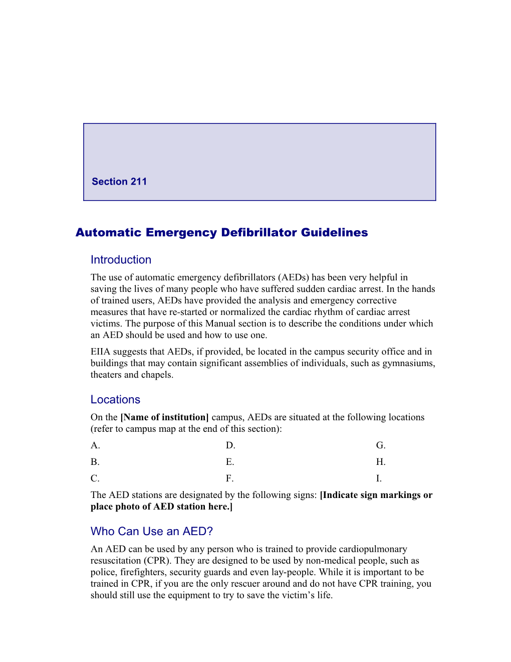 Automatic Emergency Defibrillator Guidelines