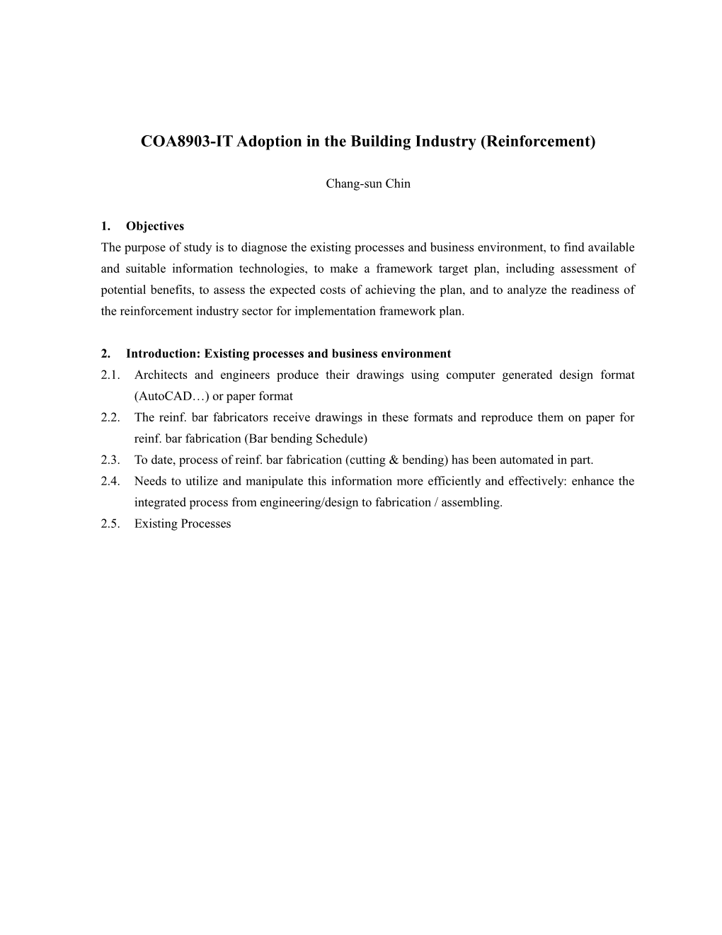 COA8903-IT Adoption in the Building Industry (Reinforcement)