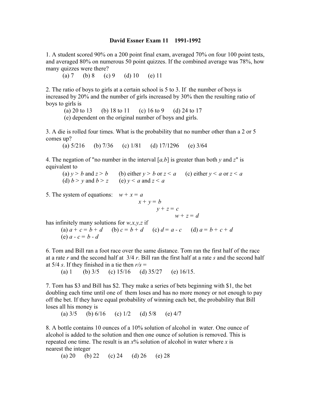 David Essner Exam Xi 1991-92