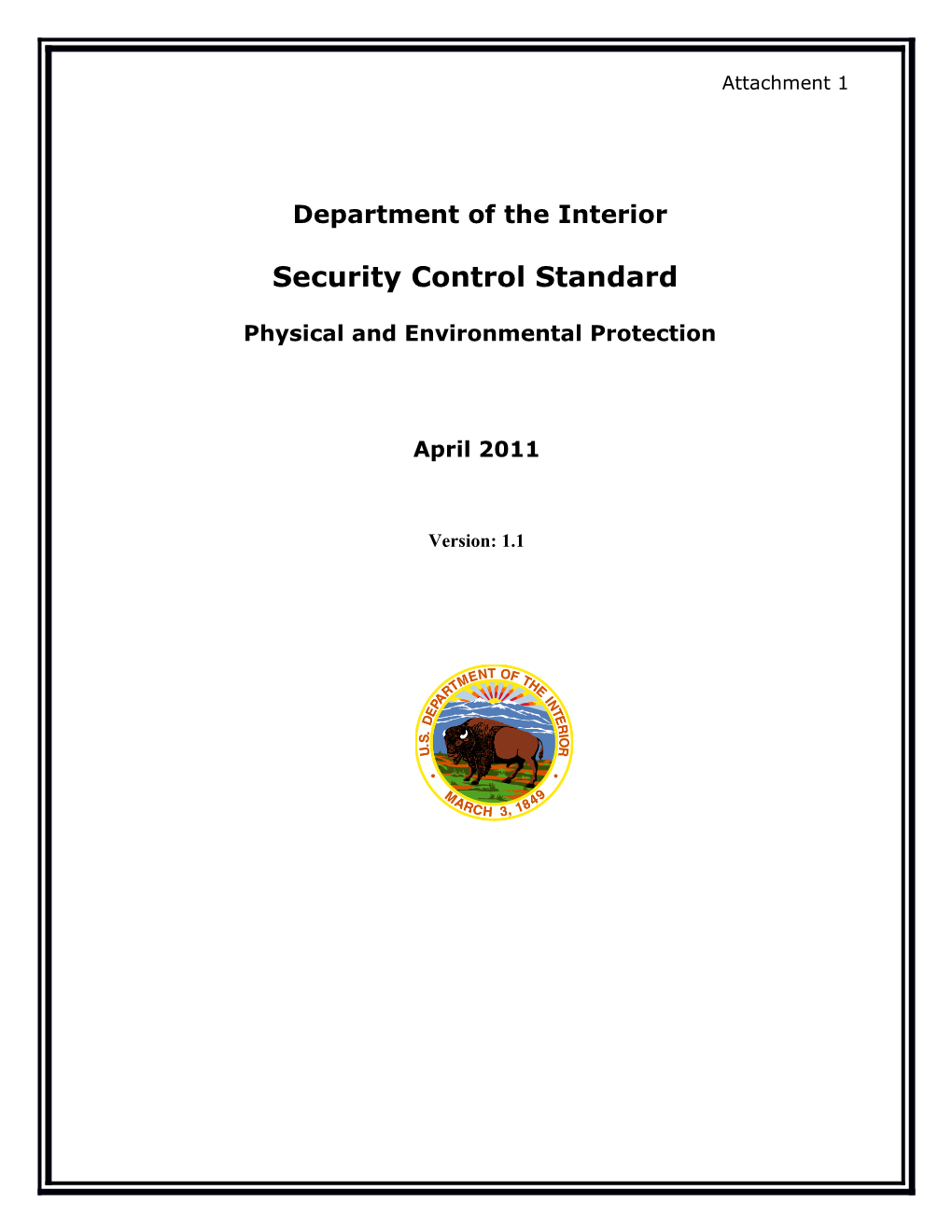 Department of the Interior Security Control Standard Physical and Environmental Protection