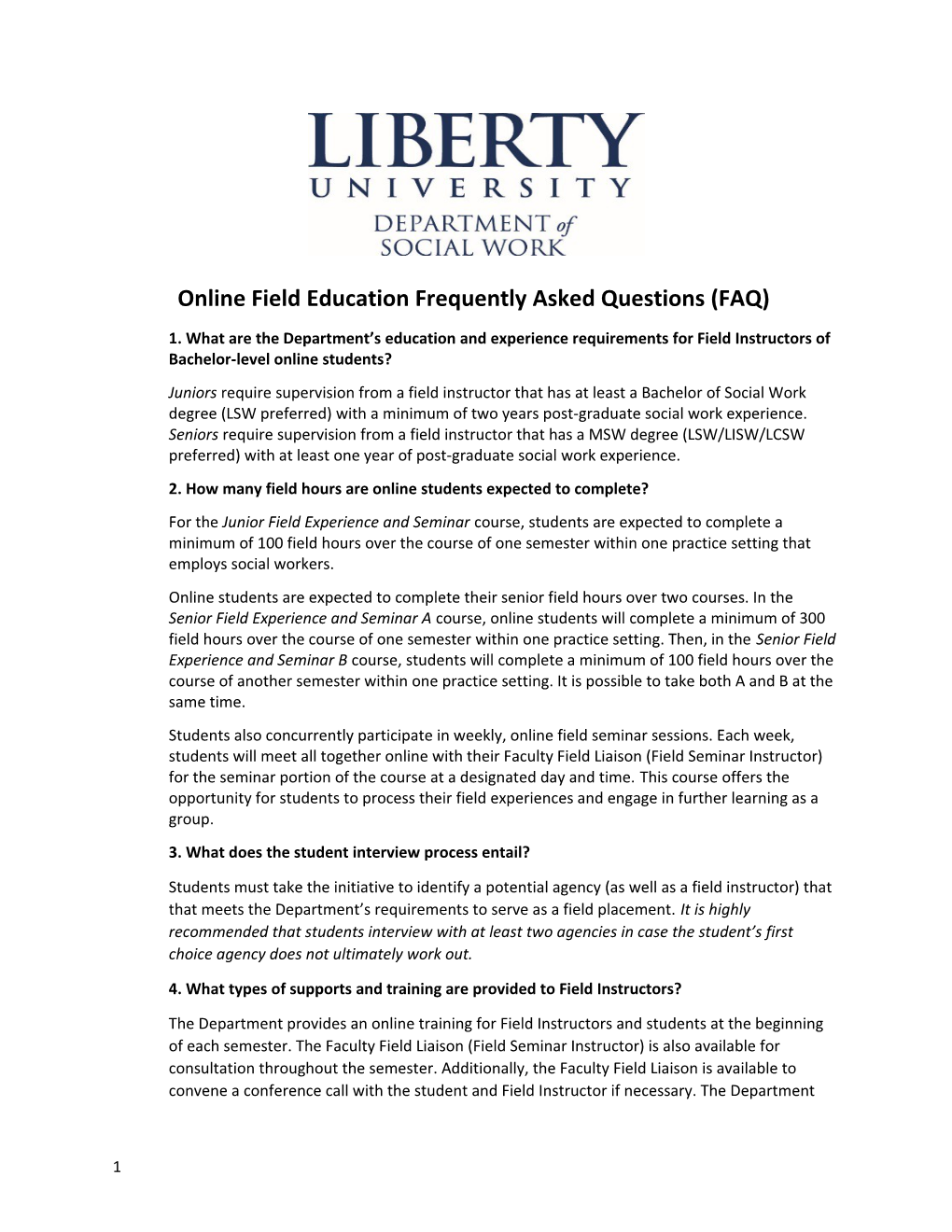 Online Field Education Frequently Asked Questions (FAQ)