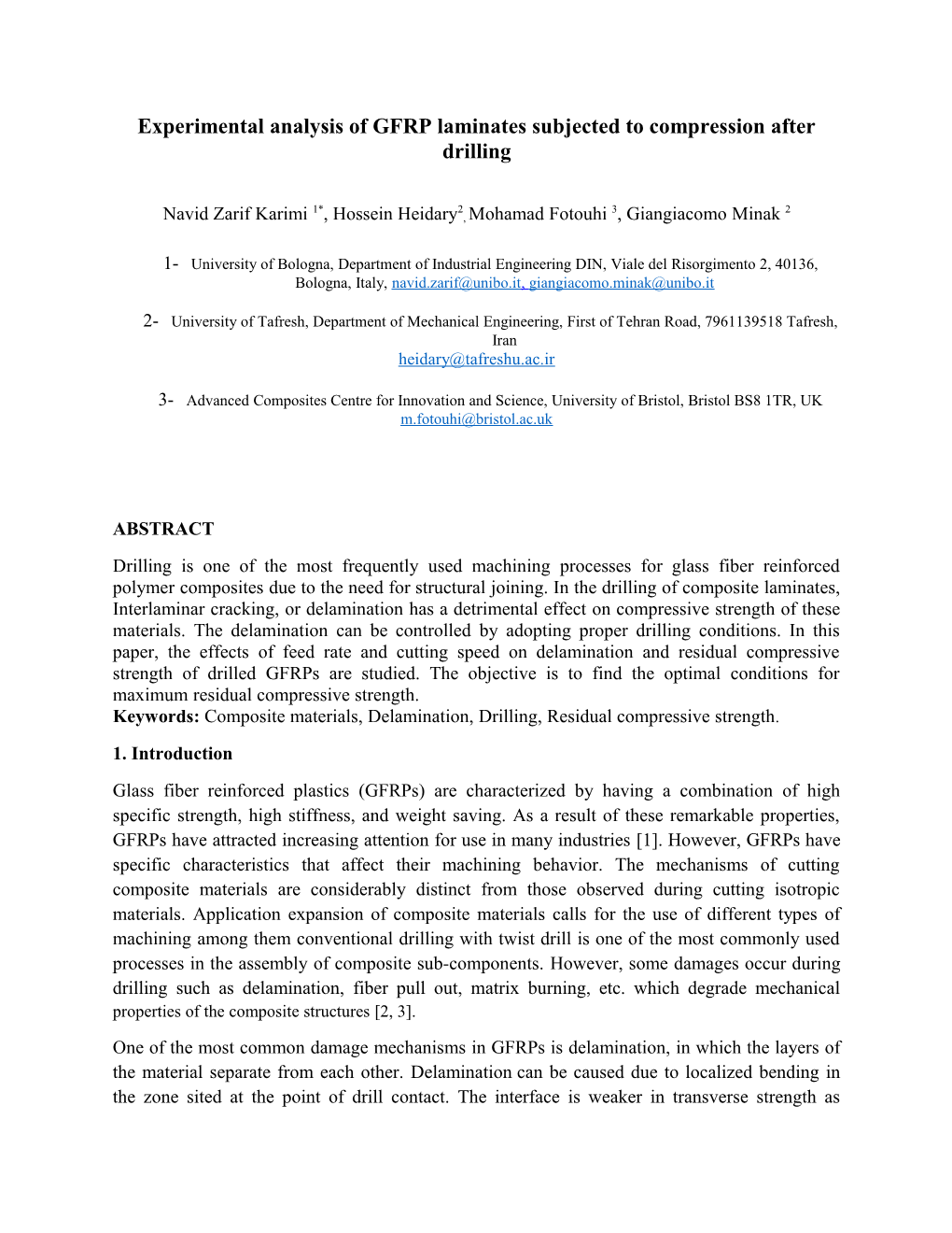 Experimental Analysis of GFRP Laminates Subjected to Compression After Drilling