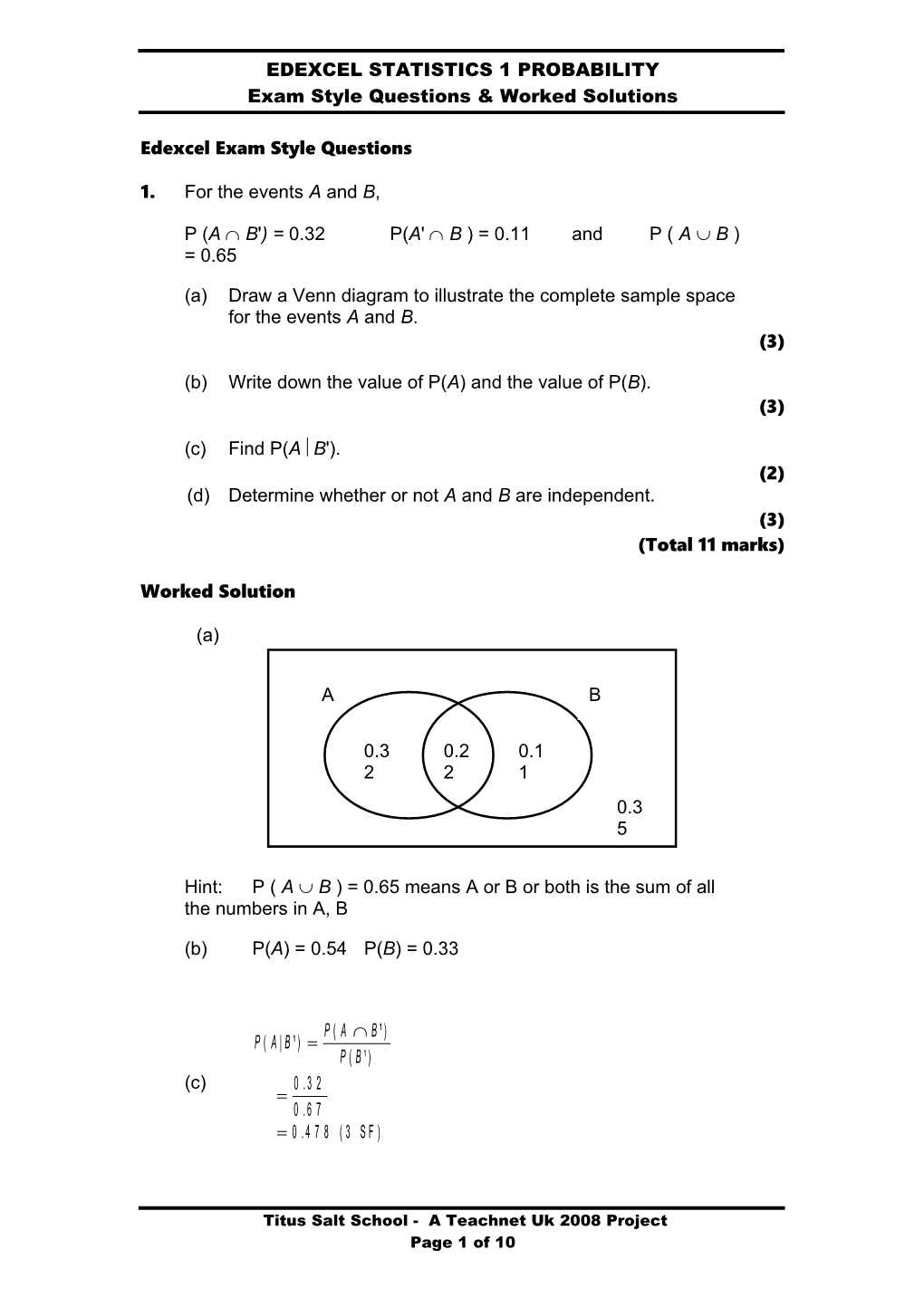 Edexcel Exam Style Questions