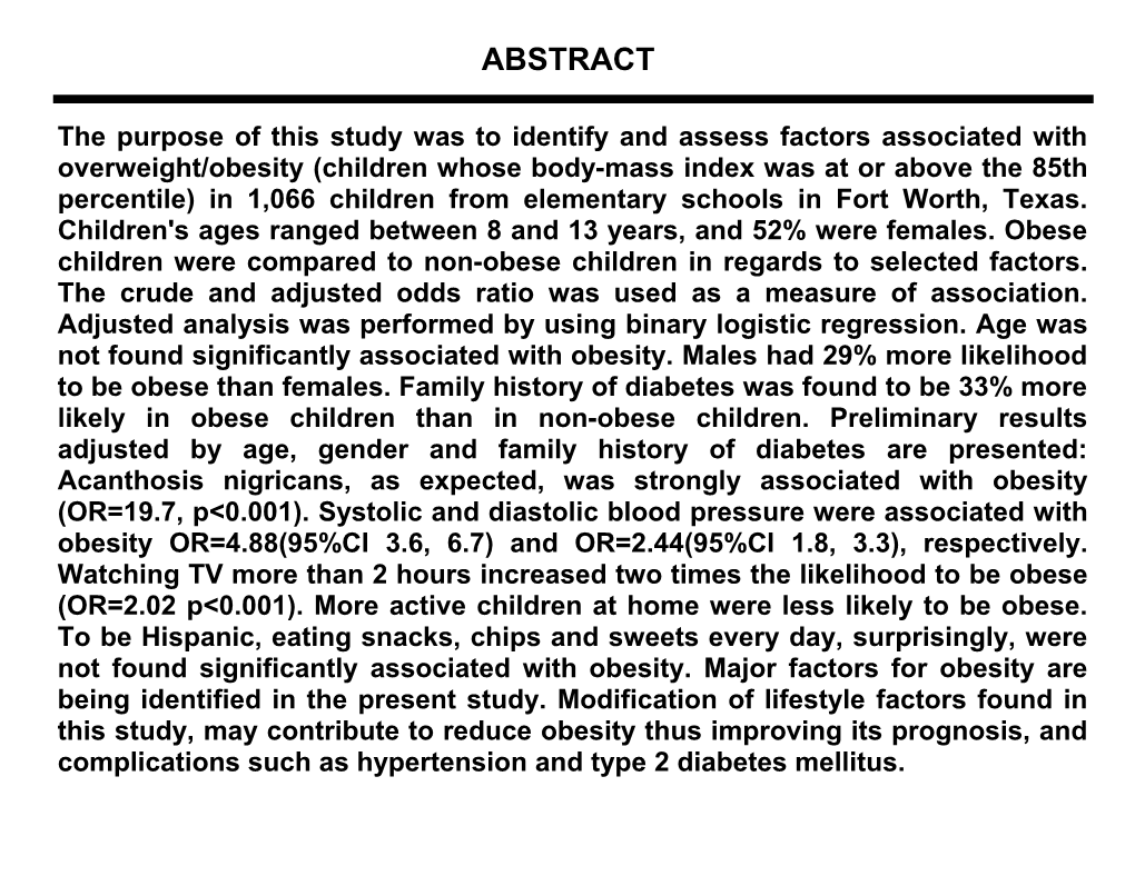 Body Mass Index 85Th and 95Th Percentiles