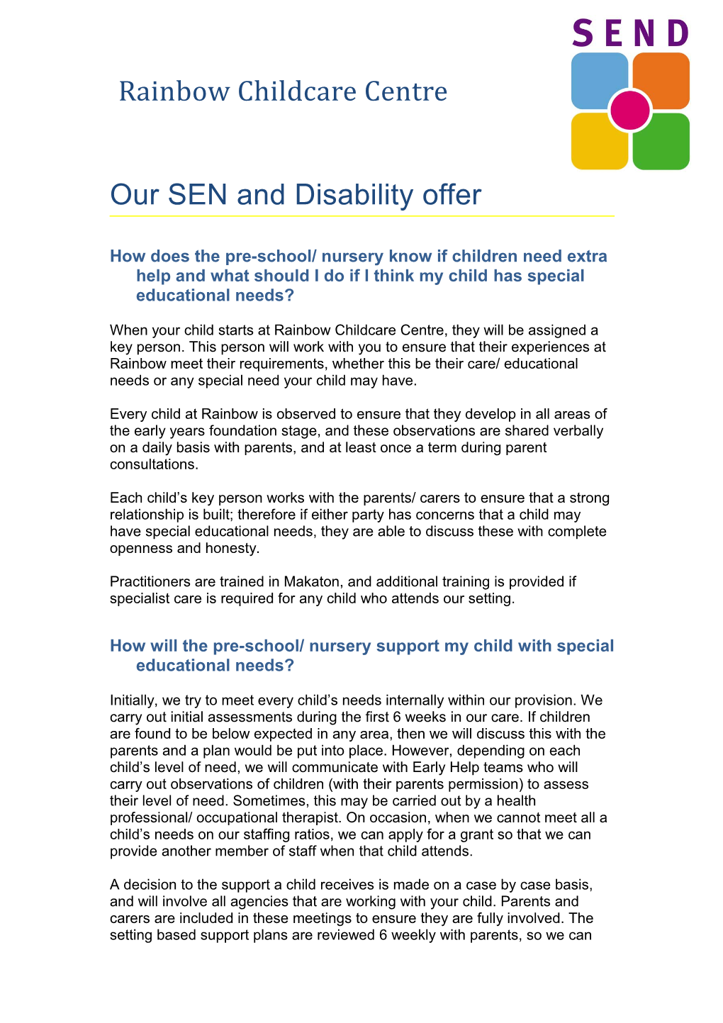 Our SEN and Disability Offer