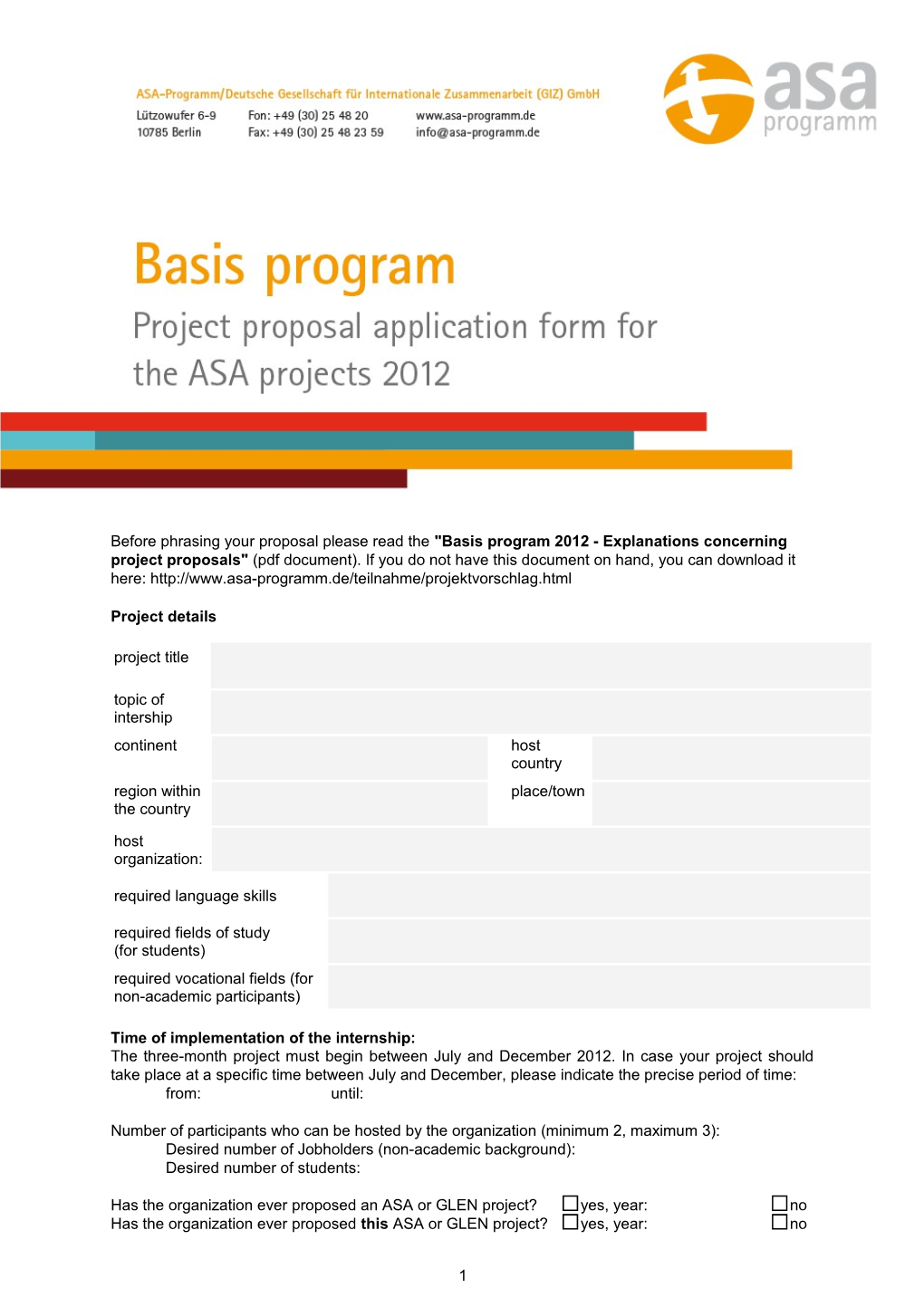 Time of Implementation of the Internship