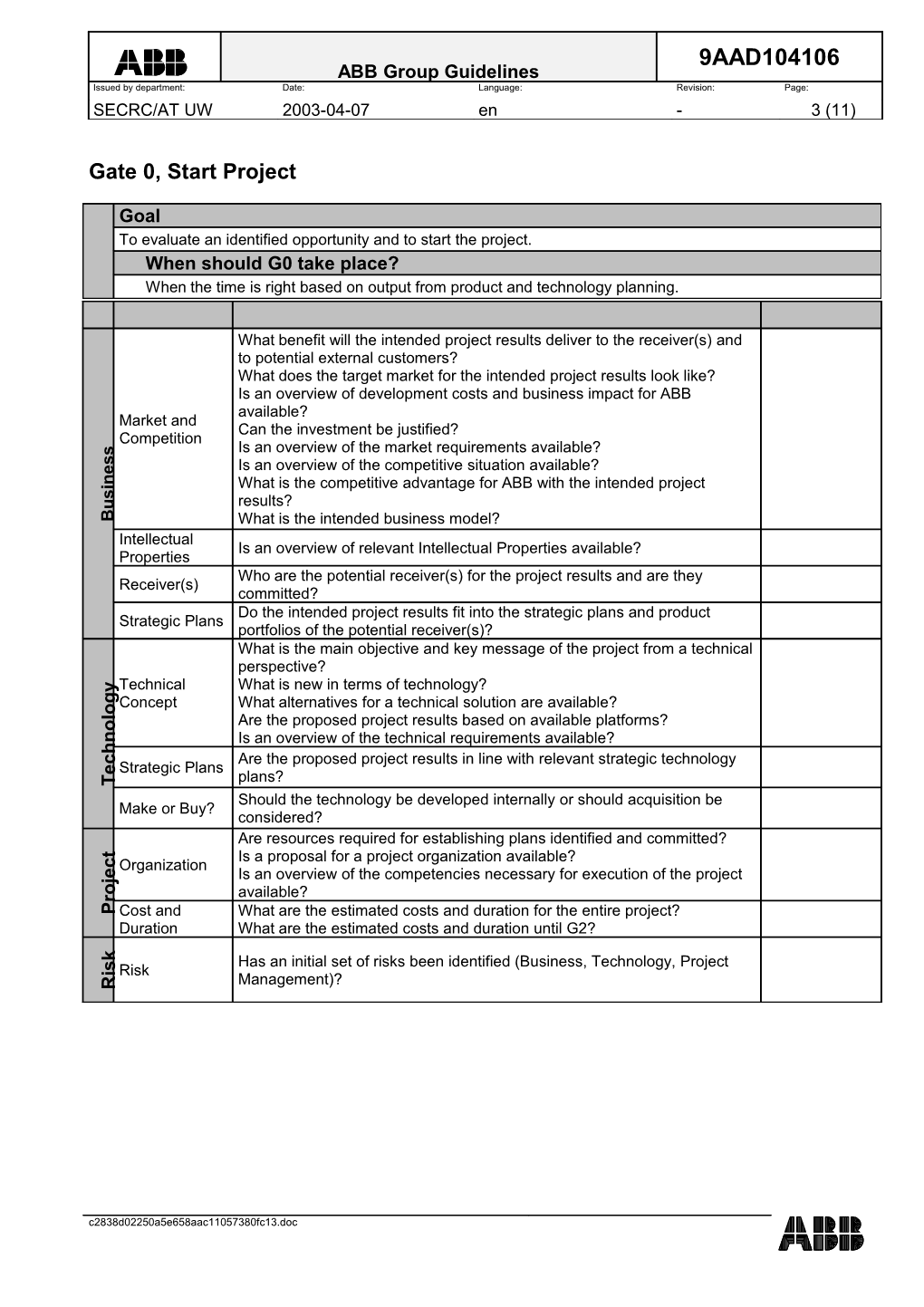 Gate Assessment Checklist