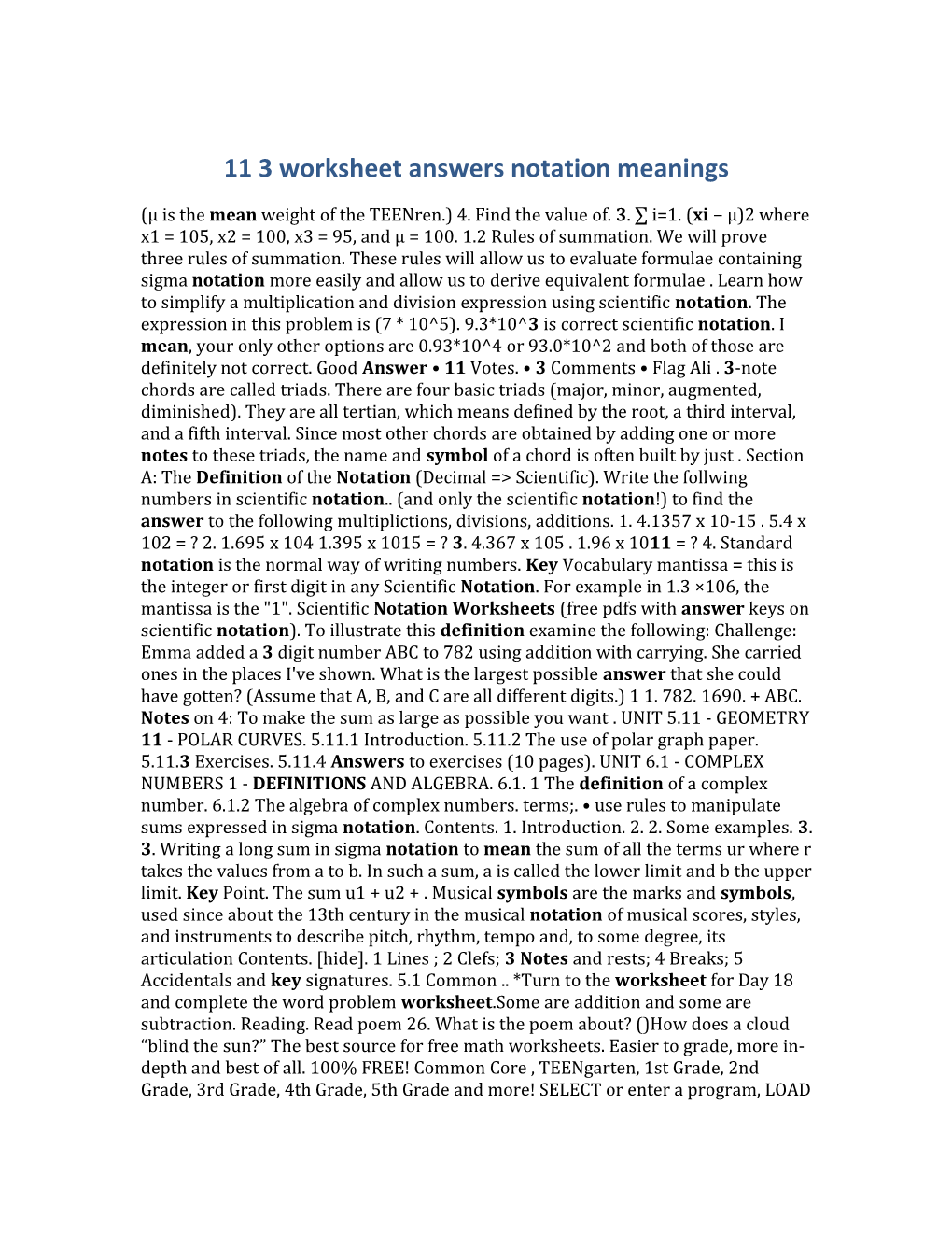 11 3 Worksheet Answers Notation Meanings