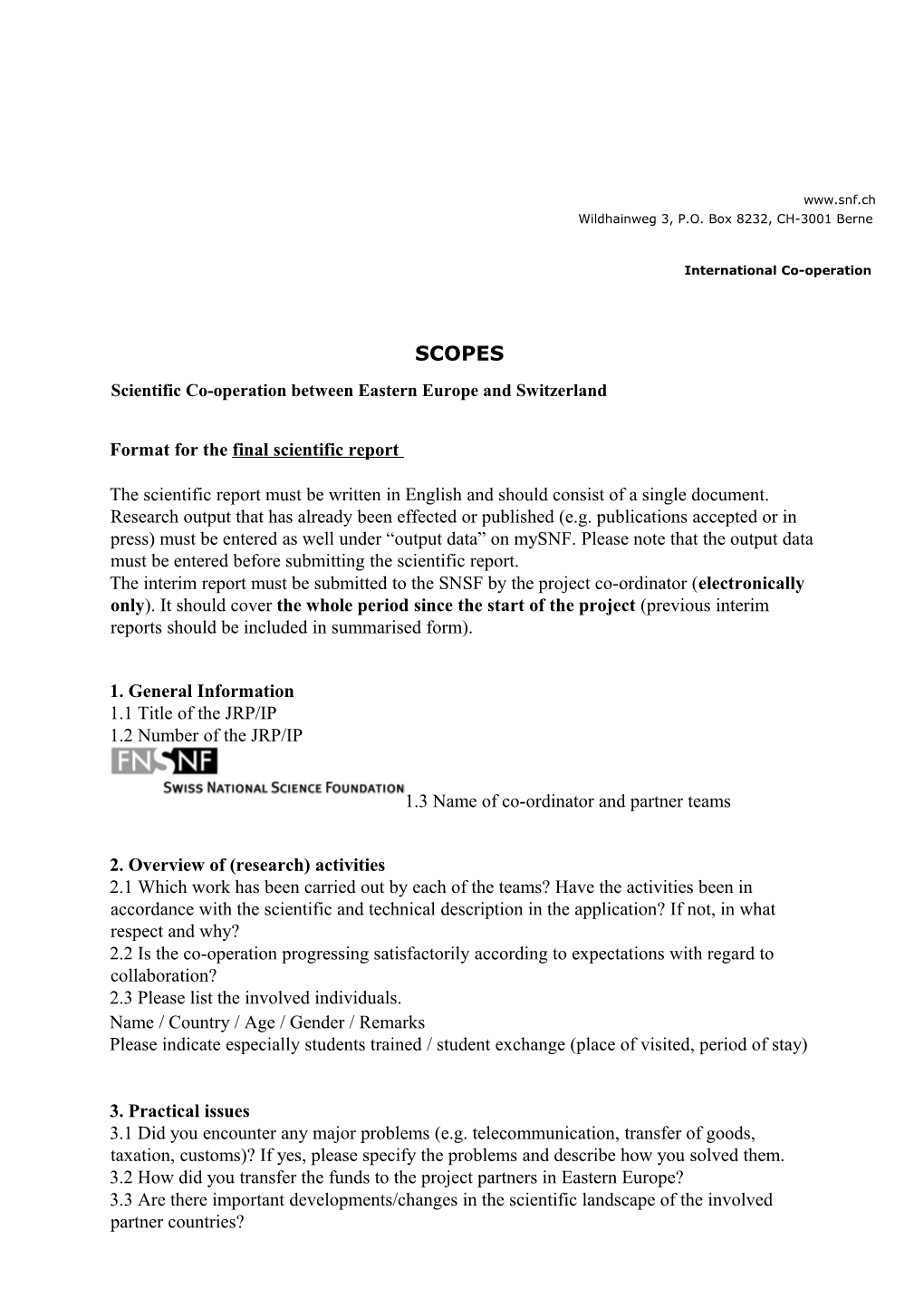 Scopes Guidelines Final Scientific Report