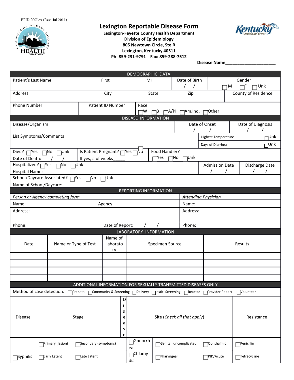 Kentucky Reportable Disease Form