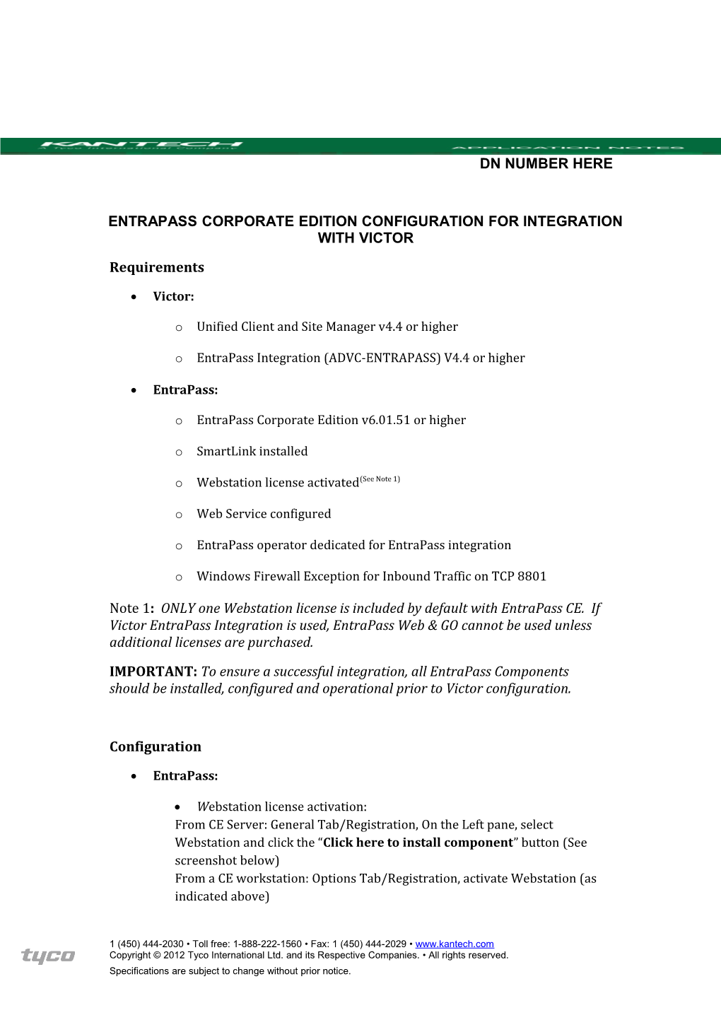 Entrapass Corporate Edition Configuration for Integration with Victor