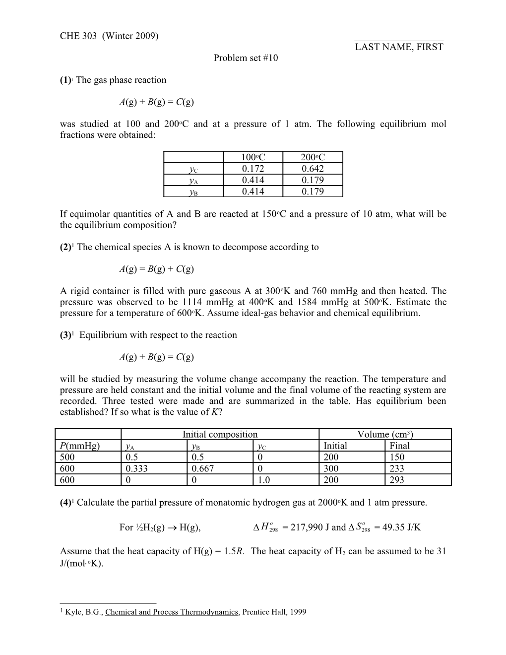 (1) 1 the Gas Phase Reaction