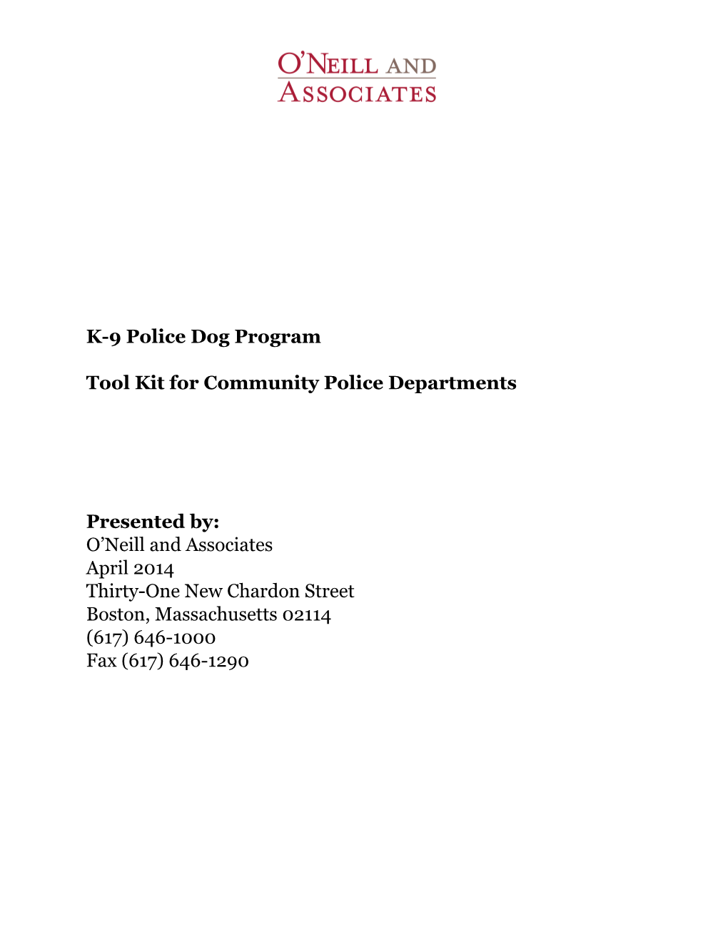 Tool Kit for Community Police Departments