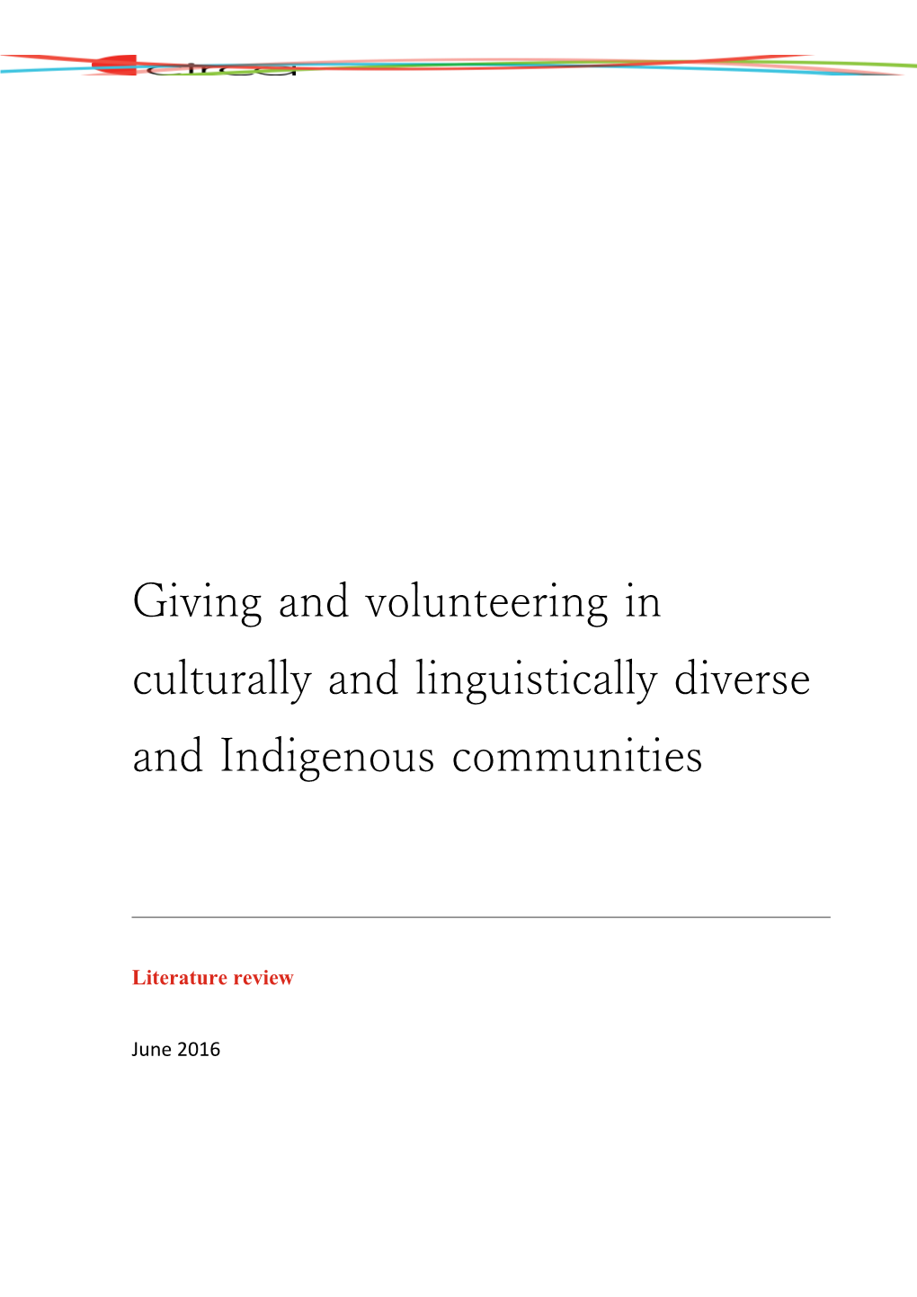 Literature Review - Giving and Volunteering in CALD and Indigenous Communities