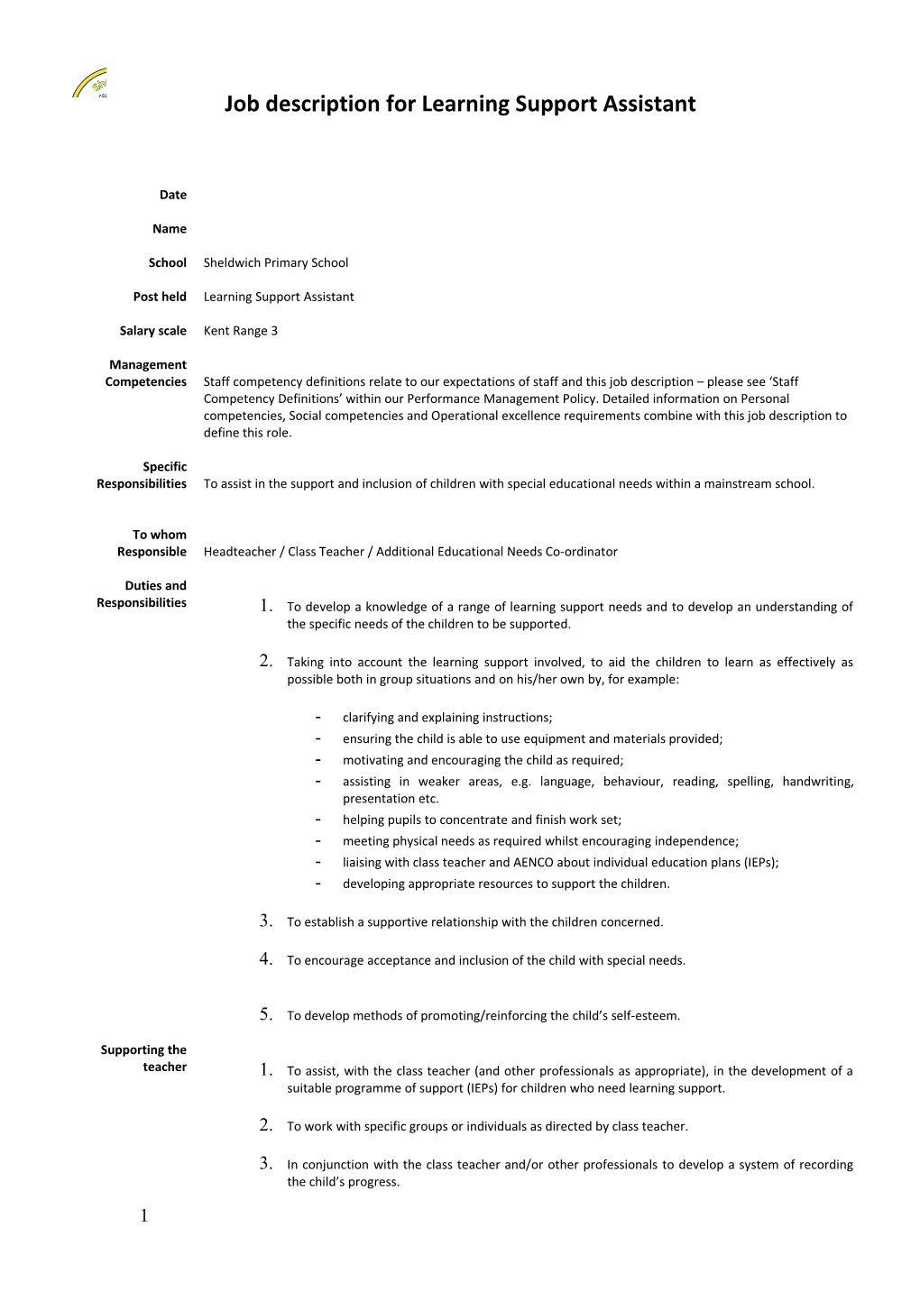 Job Description for Learning Support Assistant
