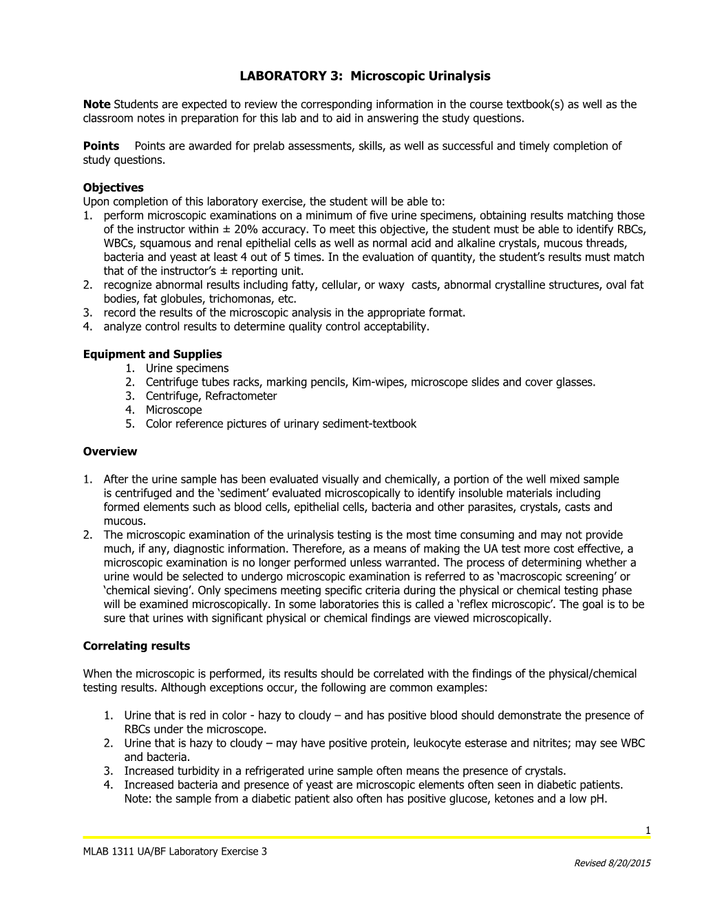 LABORATORY 3: Microscopic Urinalysis