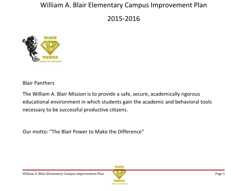 William A. Blair Elementary Campus Improvement Plan