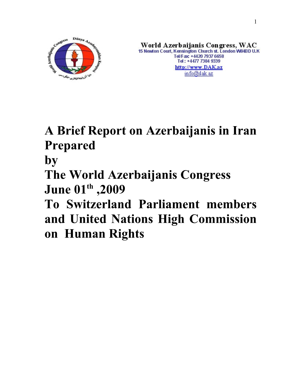 A Brief Report on Azerbaijanis in Iran Prepared