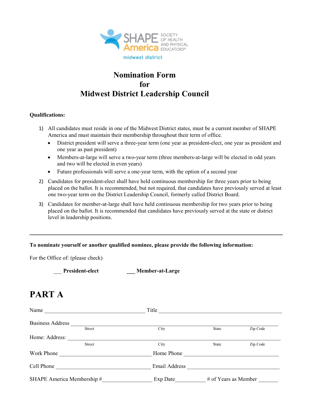 Nomination Form for Midwest District Leadership Council