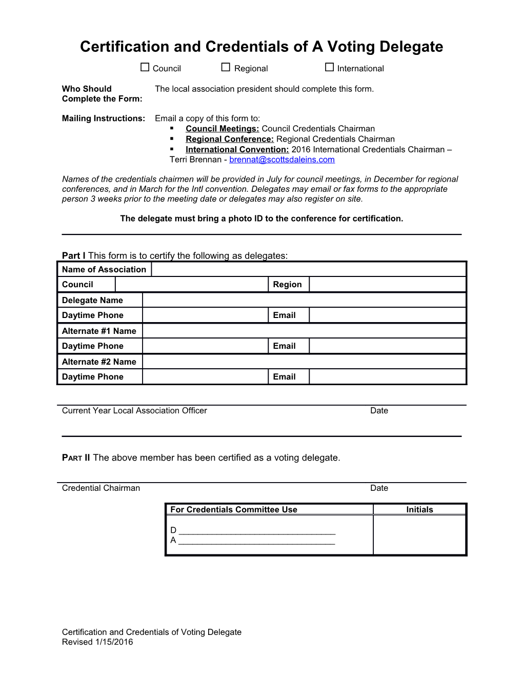 Certification and Credentials of a Voting Delegate