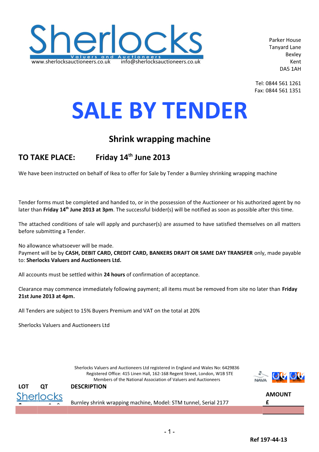 Sale by Tender