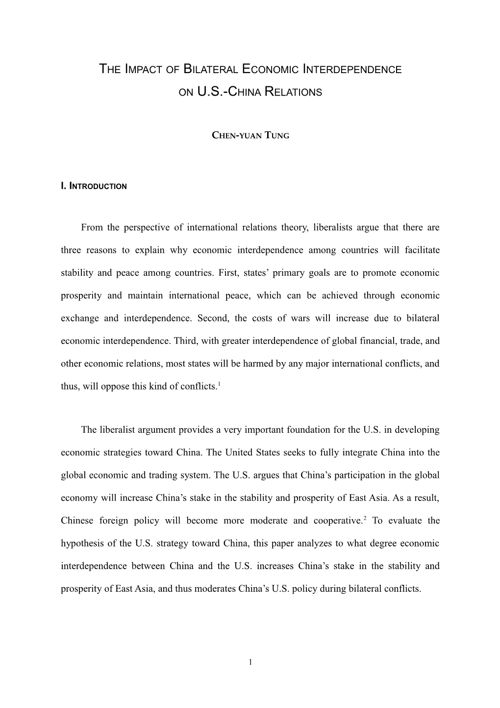 The Impact of Bilateral Economic Interdependence on US-China Relations