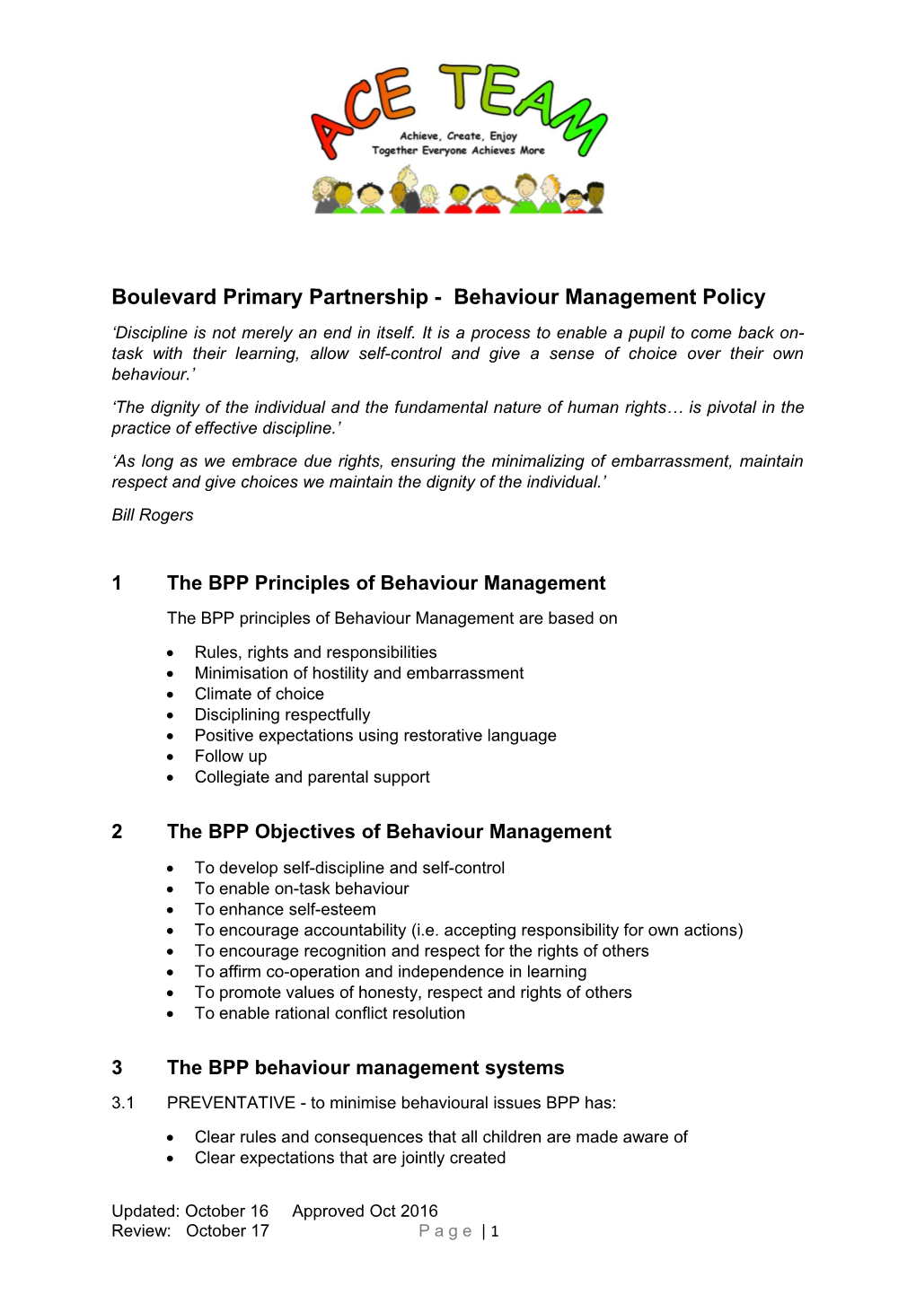 Boulevard Primary Partnership - Behaviour Management Policy