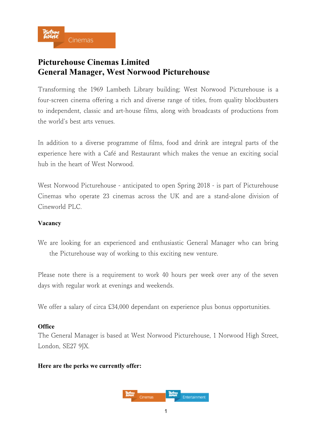 General Manager, West Norwoodpicturehouse