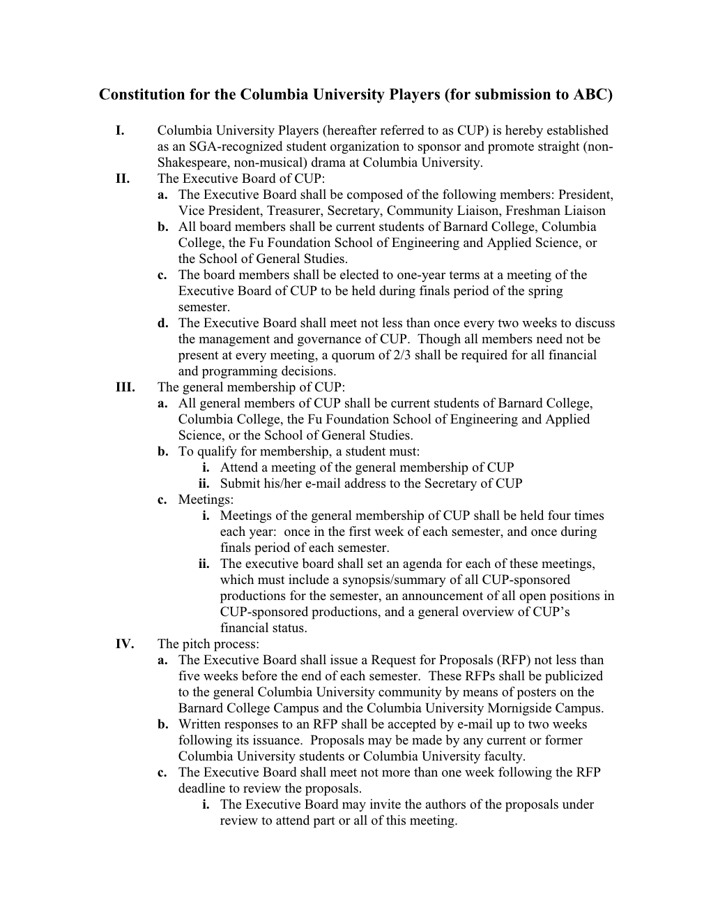 Constitution for the Columbia University Players (DRAFT)