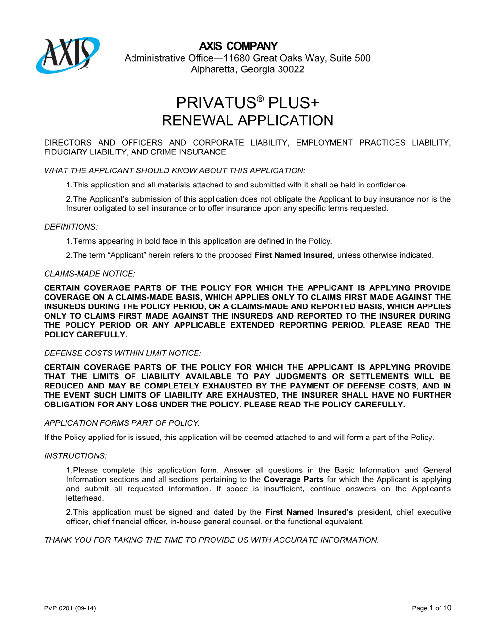 Privatus Plus Renewal Application