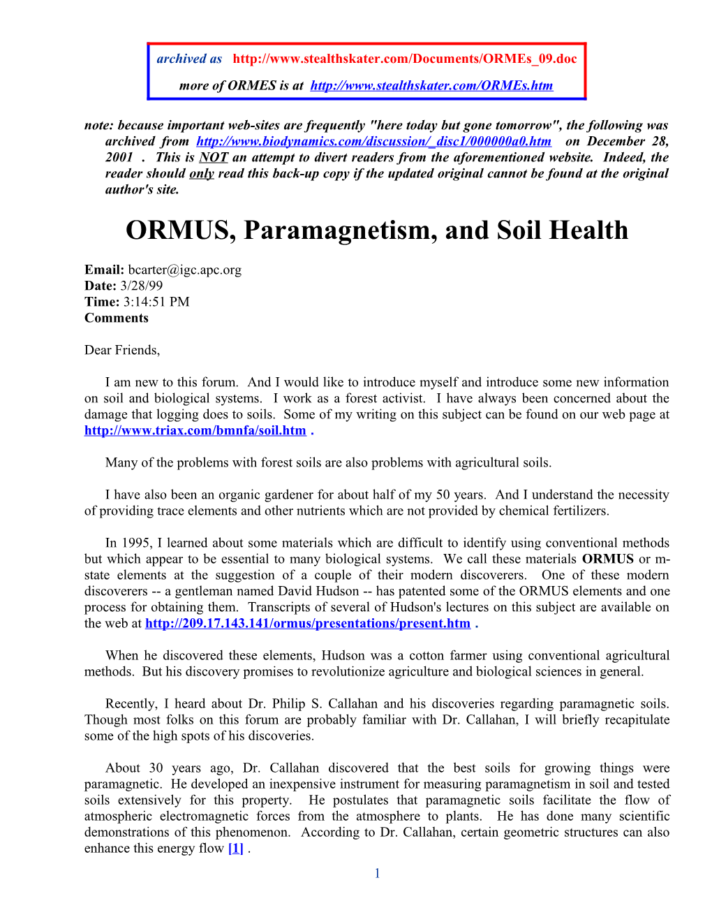 ORMUS, Paramagnetism, and Soil Health