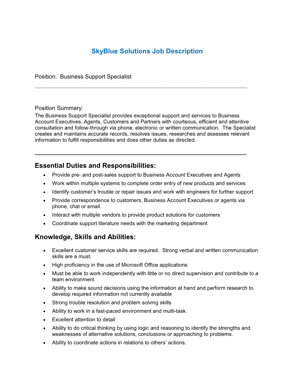 Skyblue Solutions Job Description