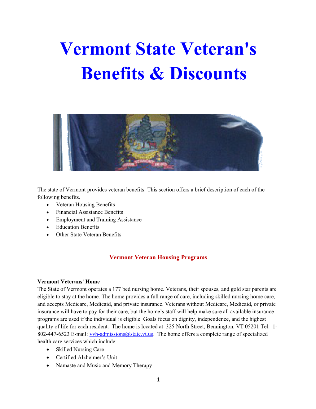 Vermontstate Veteran's Benefits & Discounts