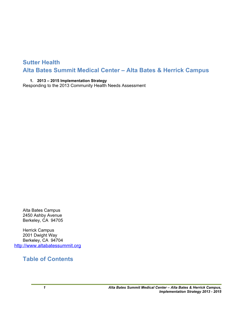 Sutter Health Alta Bates Summit Medical Center Alta Bates & Herrick Campus 2013-2015