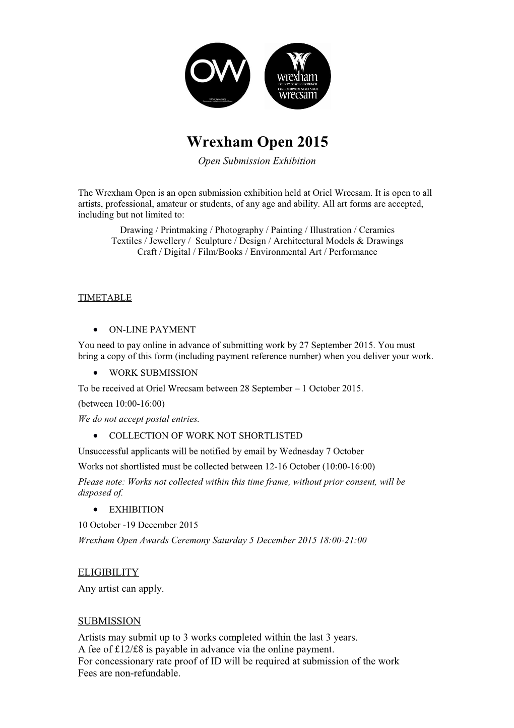 Wrexham Open 2015 Submission Form