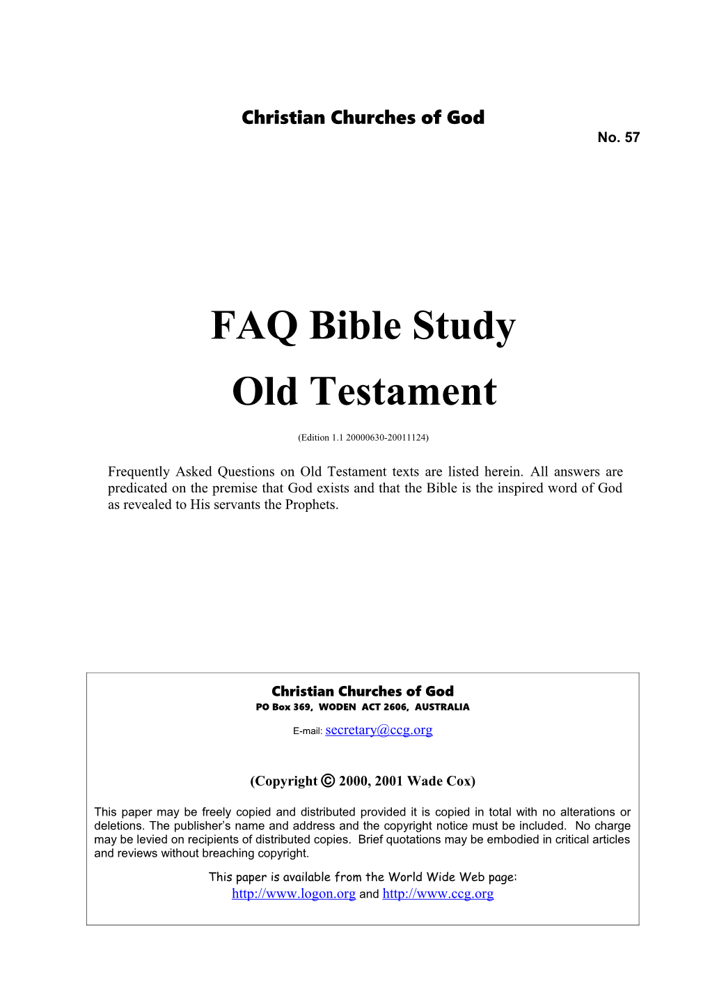 FAQ Bible Study Old Testament (No. 57)