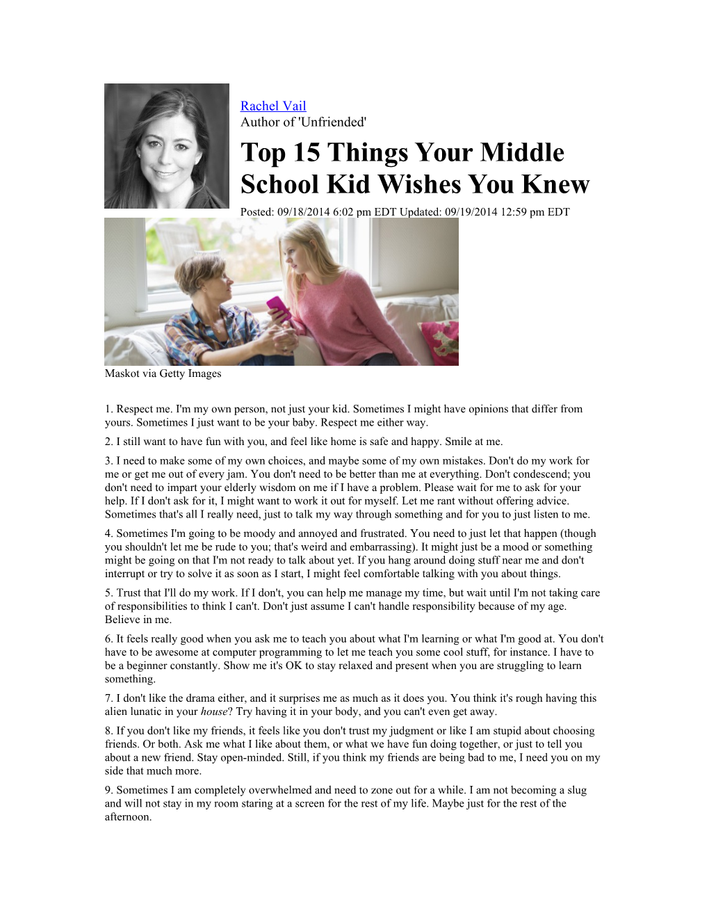 Top 15 Things Your Middle School Kid Wishes You Knew