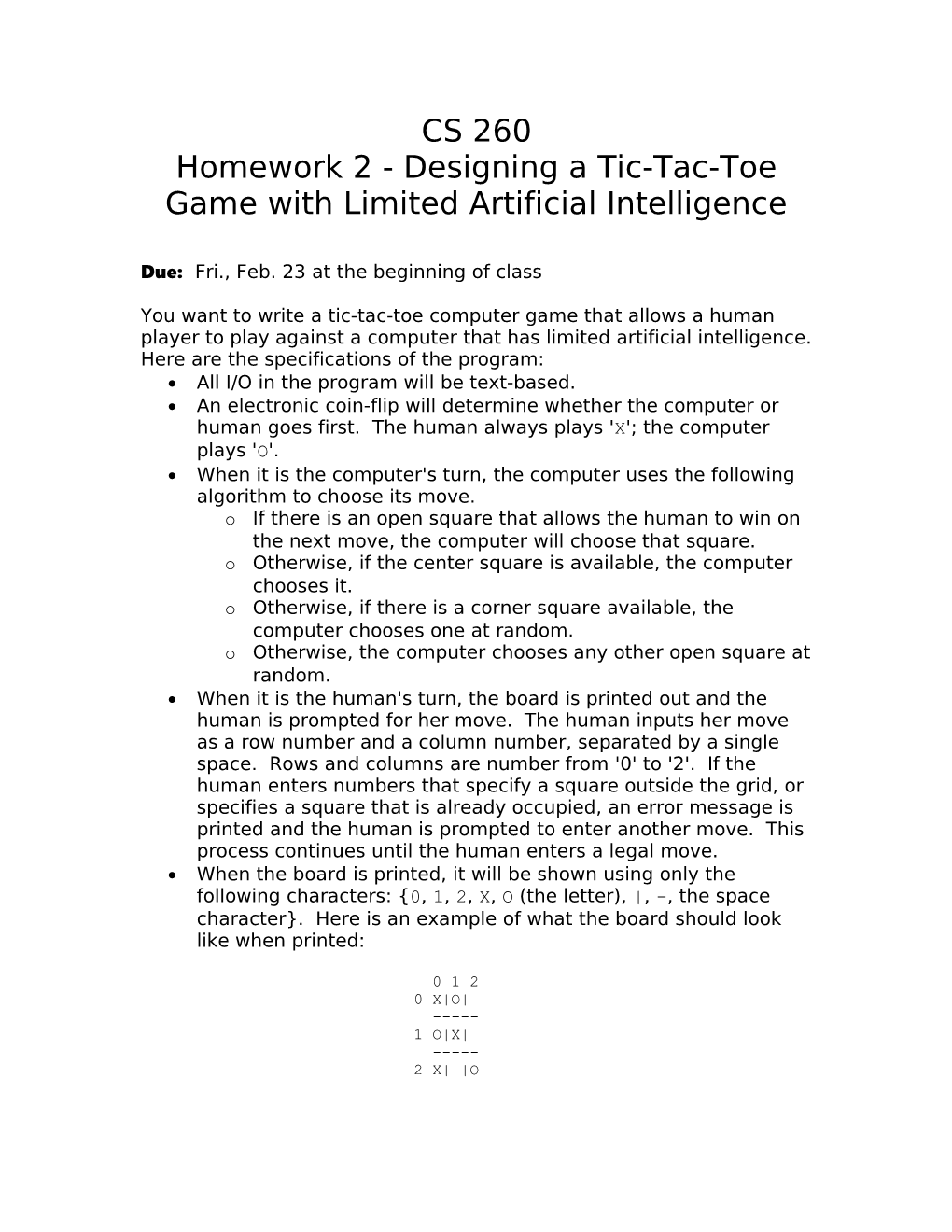 Homework 2 - Designing a Tic-Tac-Toe Game with Limited Artificial Intelligence