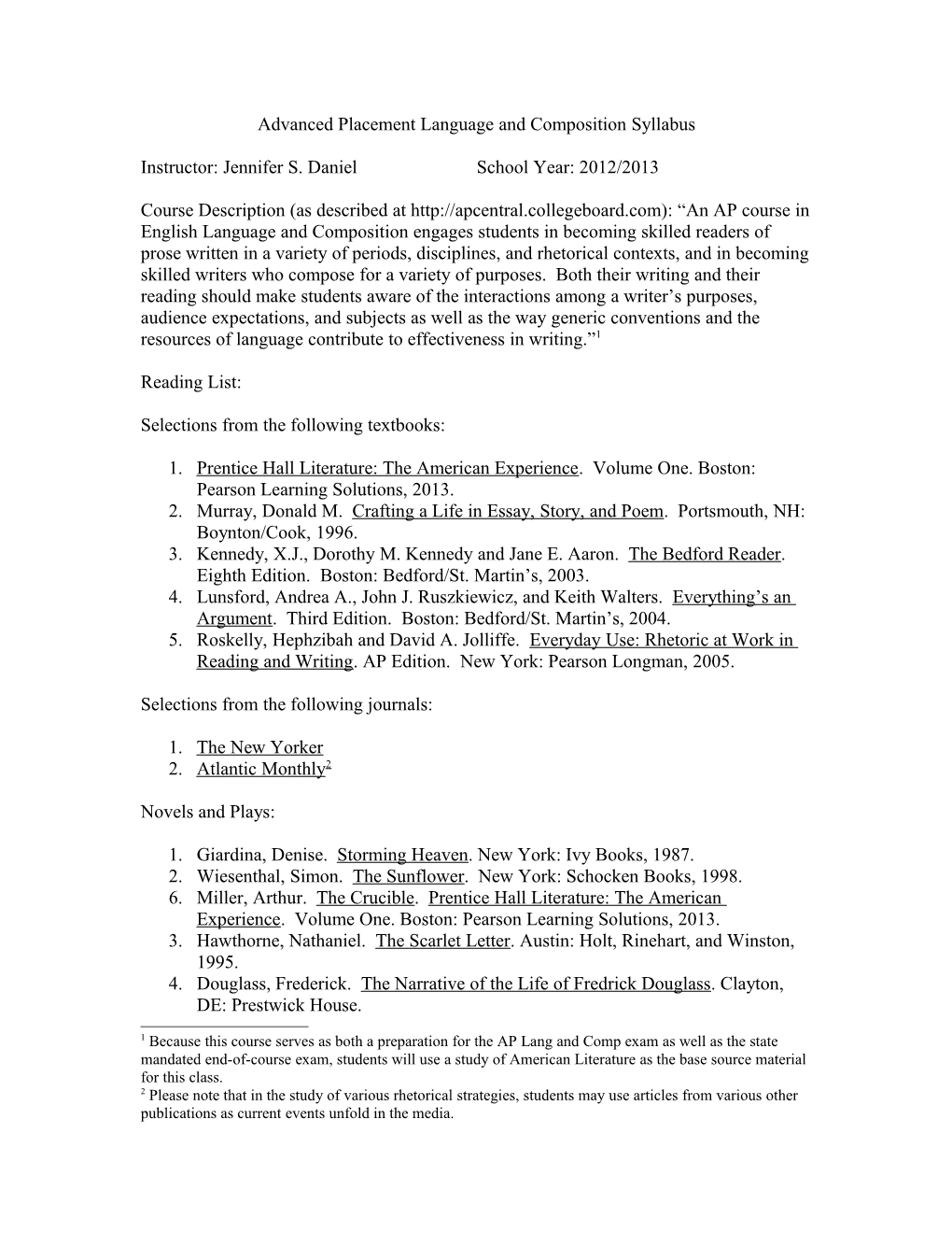 Advanced Placement Language and Composition Syllabus