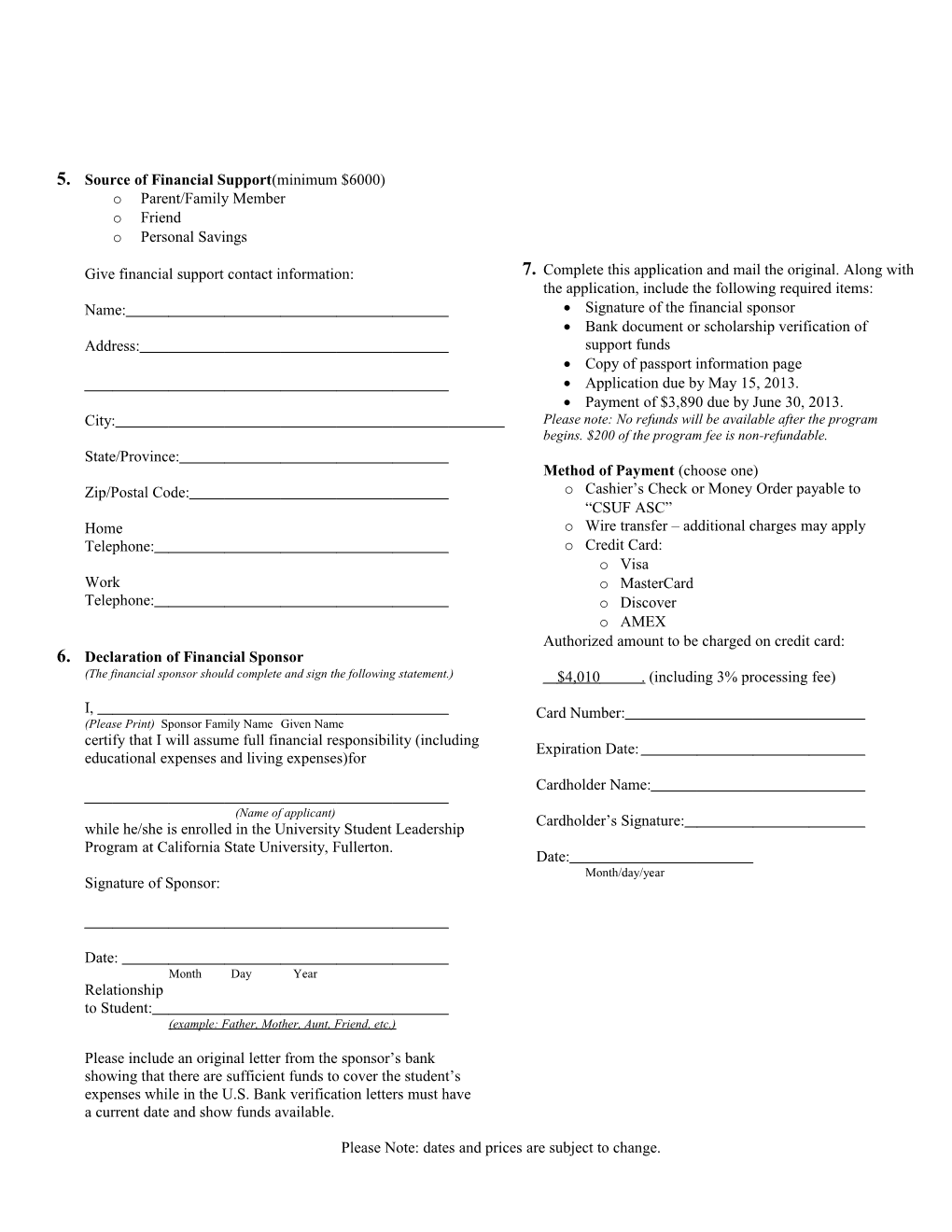 Application for Admission to Summer 2014