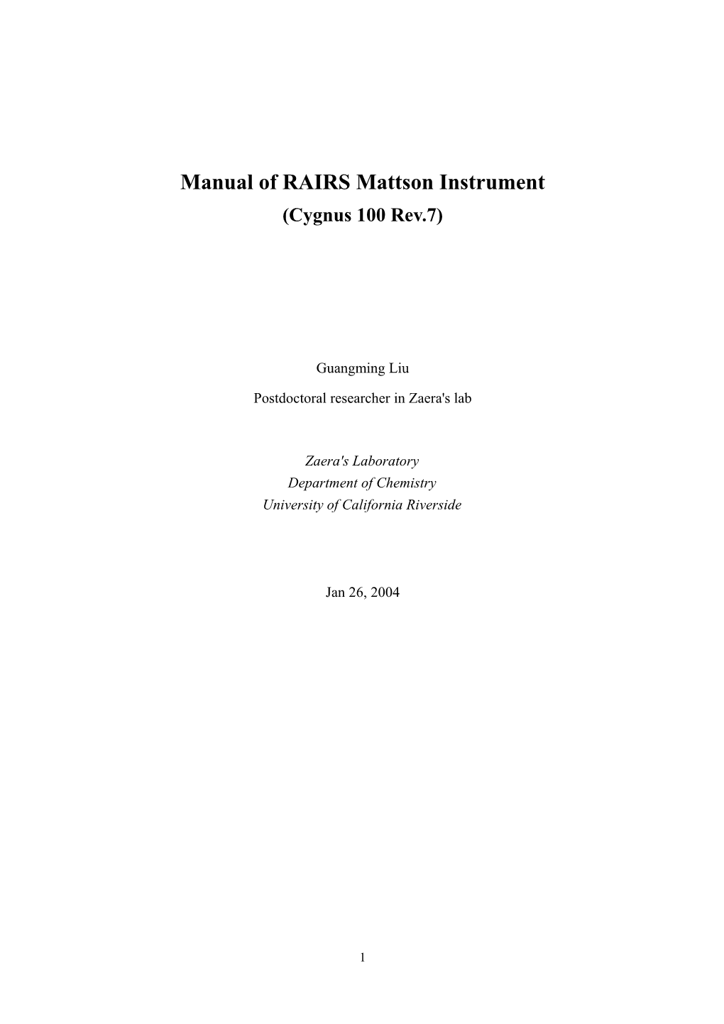 Manual of RAIRS Mattson Instrument