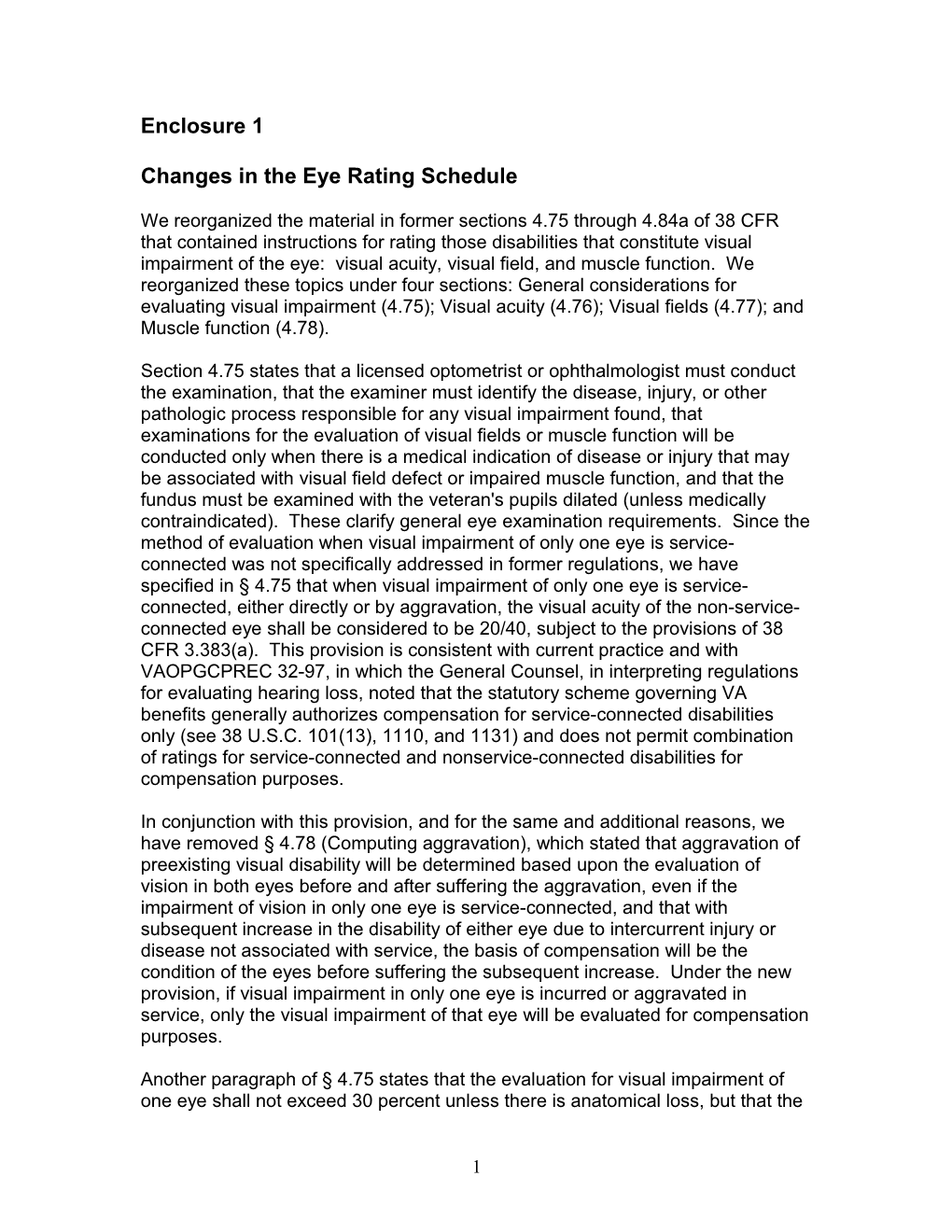 Changes in the Eye Rating Schedule