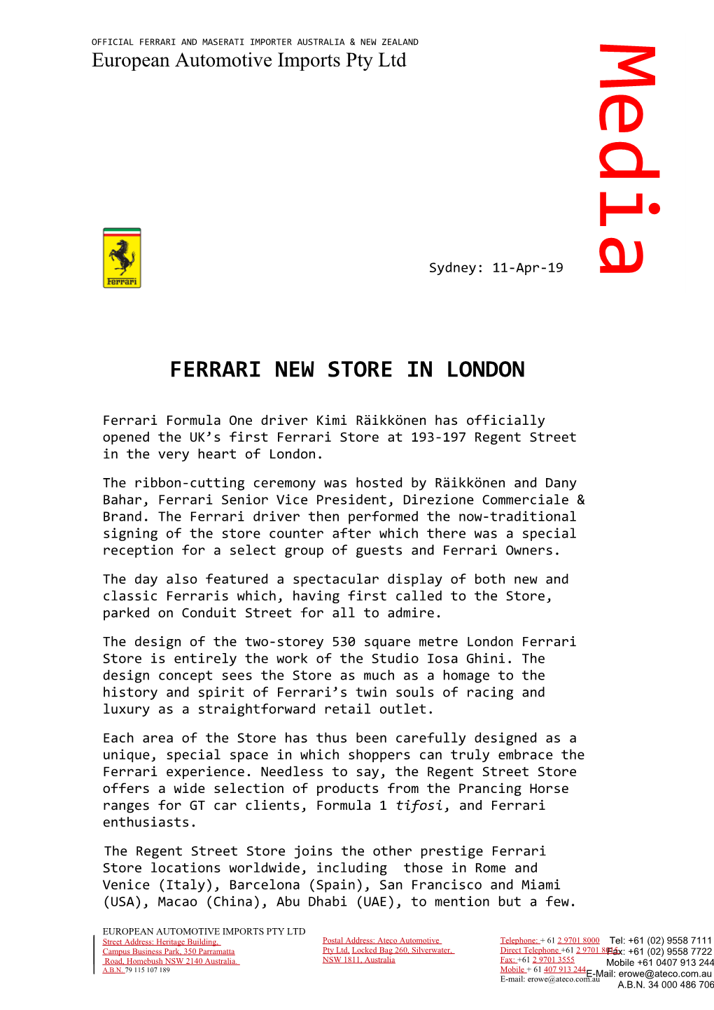 Ferrari New Store in London