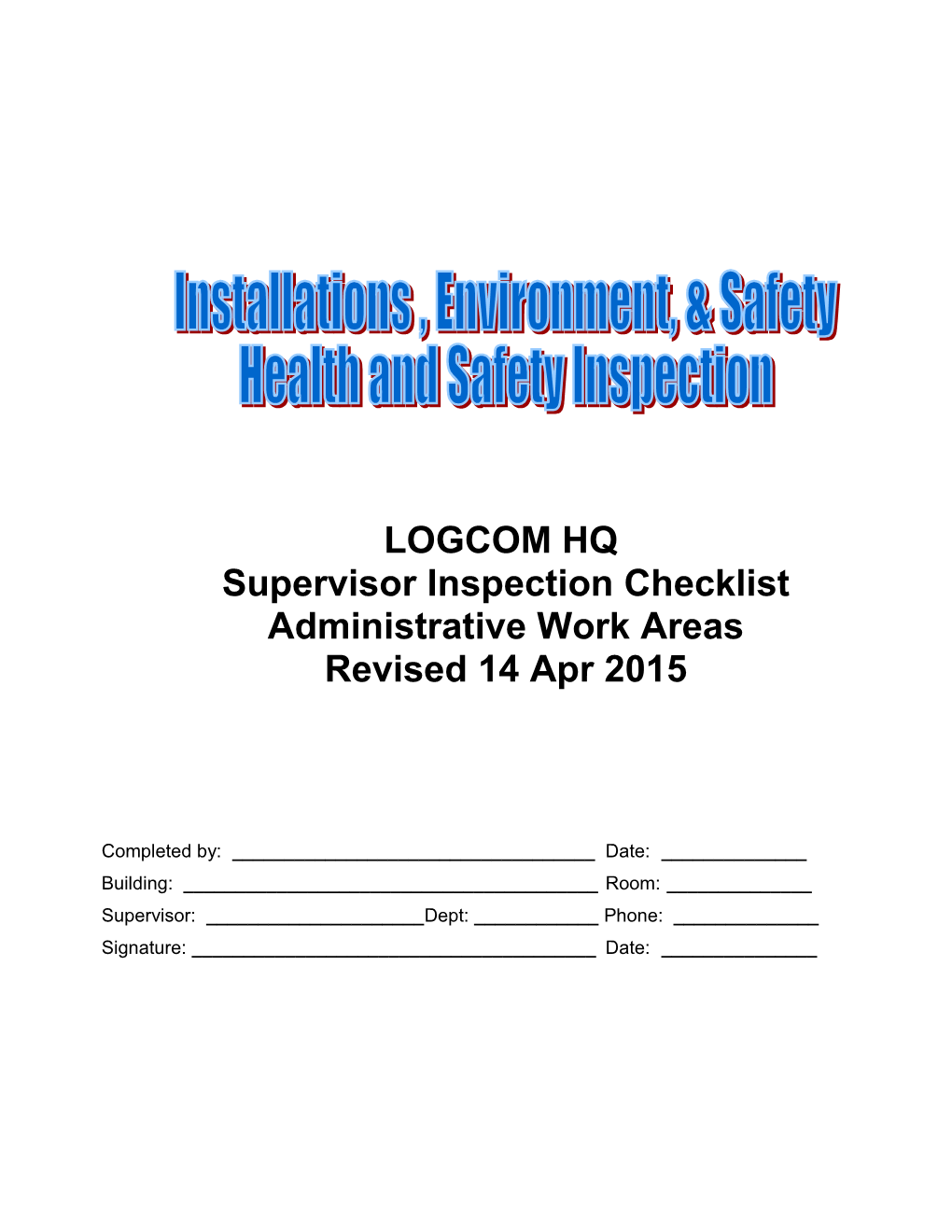 Supervisor Safety Inspection Checklist Administrative Work Areas